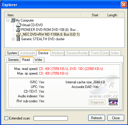 NEC ND-1100A - DiscJuggler čtení