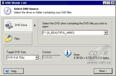 DVD Shrink - výběr zdroje
