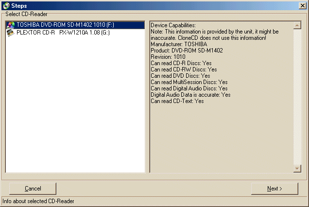 CloneCD 3 - select CD reader