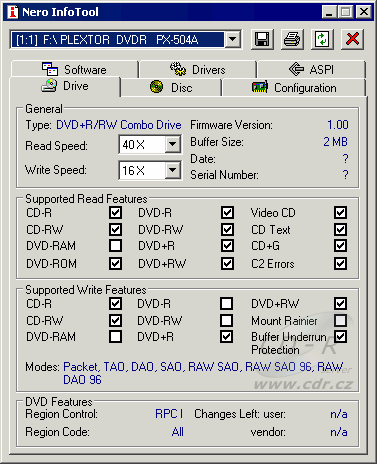 Plextor PX-504A Nero InfoTool