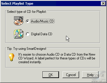 SureThing CD labeler - playlist manager data nebo CDDA?