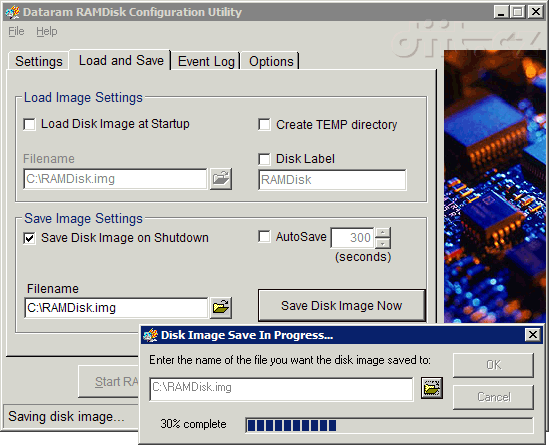 Dataram RAMdisk - ukládání do image souboru