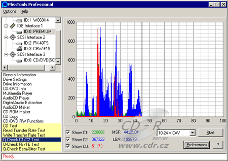 Q-Check C1/C2 chyby v PlexTools Professional