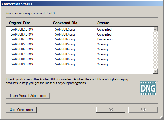 Smasung RAW Converter: SRW->DNG konverze s Adobe DNG COnverterem