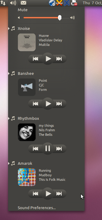 Ubuntu 10.10, zvukové menu