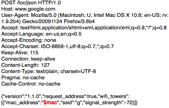 Dotaz na Google pro zjištění umístění MAC adresy