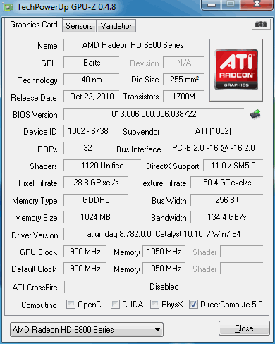 AMD Radeon HD 6870, GPU-Z