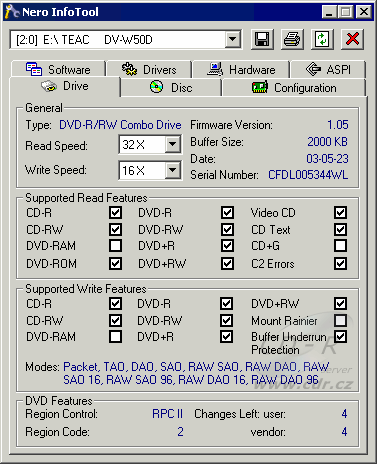 Teac DV-W50D Nero InfoTool CD