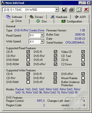 Teac DV-W50D Nero InfoTool DVD