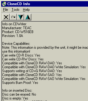 Teac CD-W 516EB CloneCD zápis