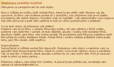 Cinetik registrace OK