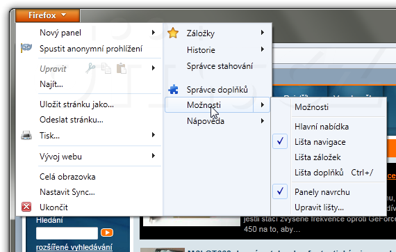 Firefox 4 - menu