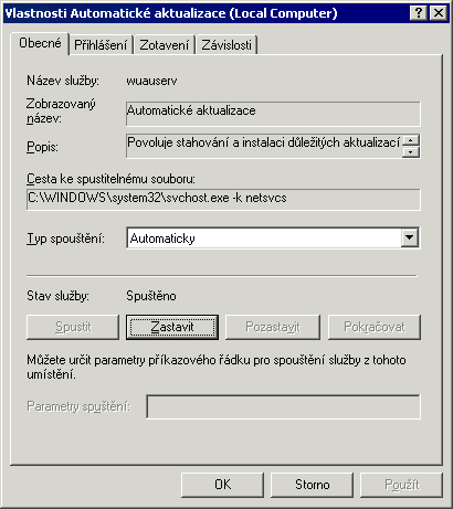 Vlastnosti Automatické aktualizace