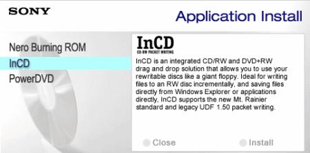 Sony CRX300E - software InCD