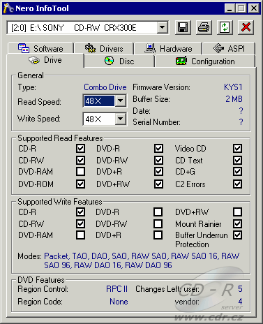 Sony CRX300E - Nero InfoTool