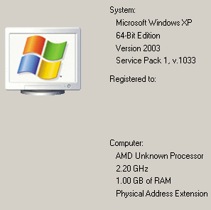 64bitové Windows XP - systémový dialog