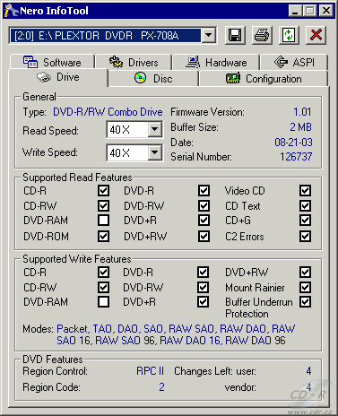 Plextor PX-708A - Nero InfoTool