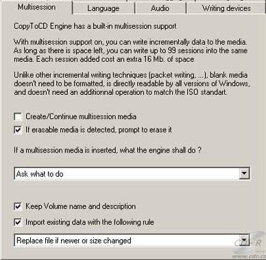 CopyToDVD - Options Multisession