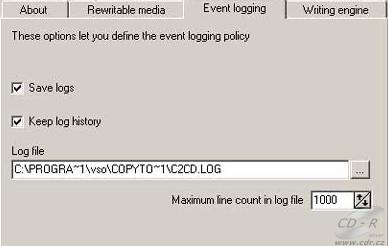 CopyToDVD - Options Event logging