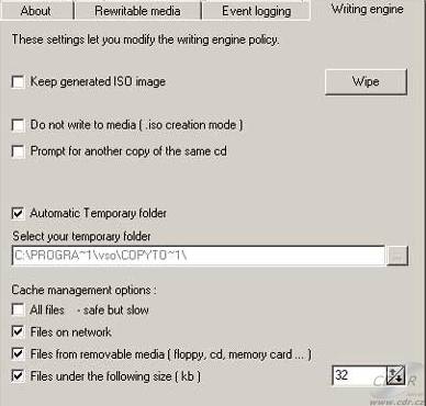 CopyToDVD - Options Writing engine