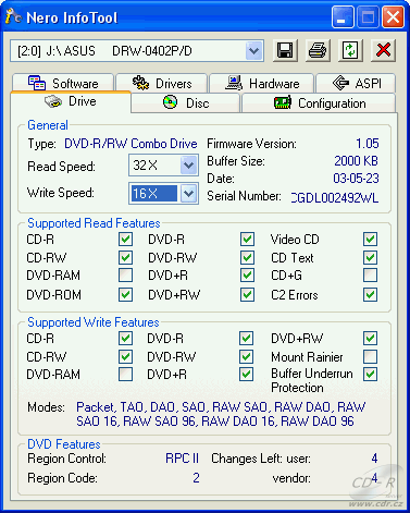 ASUS DRW-0402P - Nero InfoTool