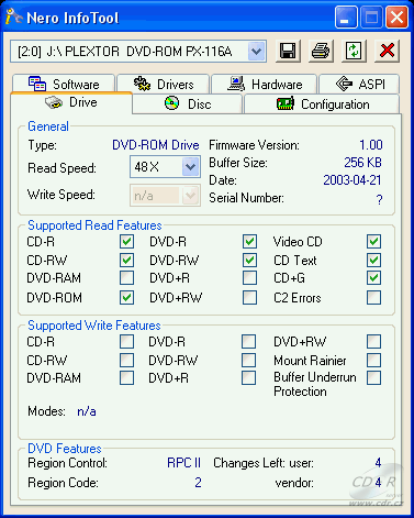 Plextor PX-116A - Nero InfoTool