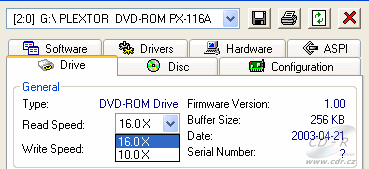 Plextor PX-118A - rychlosti čtení DVD