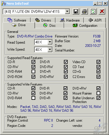 LiteOn LDW-411S - Nero InfoTool