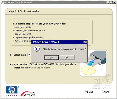 HP DVD Movie Writer dc3000 - Průvodce HP Video Transfer - dotaz 