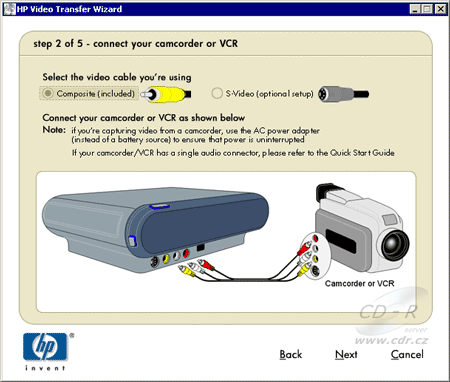 HP DVD Movie Writer dc3000 - Průvodce HP Video Transfer - krok 2