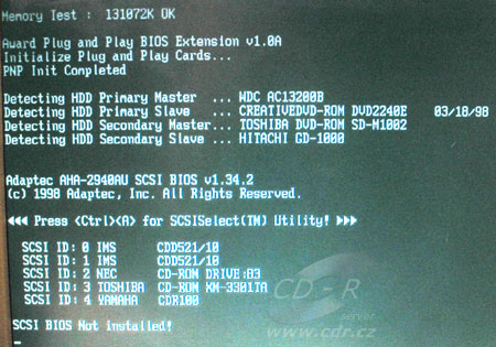 Informace z BIOSu PC a z BIOSu SCSI řadiče