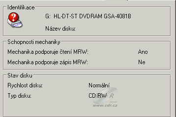 LG GSA-4081B CDspeed čtení CD-RW s MRW