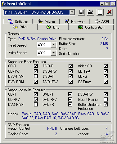 Sony DRU-530A - Nero InfoTool