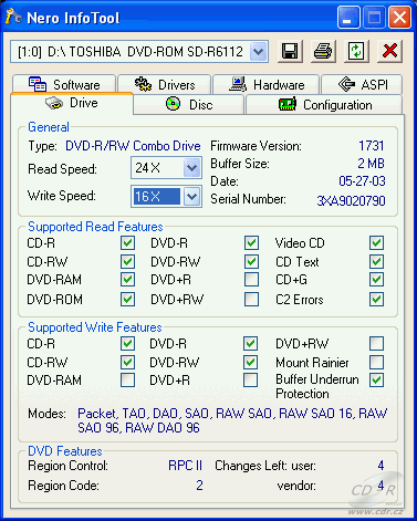 Toshiba SD-R6112 - Nero InfoTool