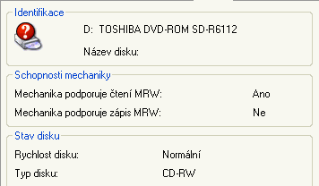 Toshiba SD-R6112 - CDspeed čtení MRW