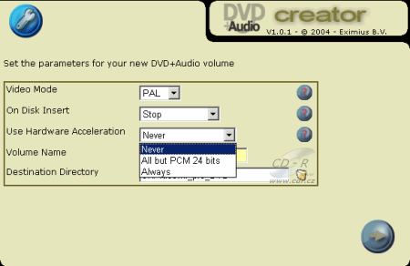 DVD+Audio Creator - nastavení výstupu