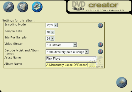 DVD+Audio Creator - nastavení audia