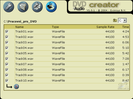 DVD+Audio Creator - výběr skladeb