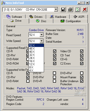 Sony CRX320E - Nero InfoTool