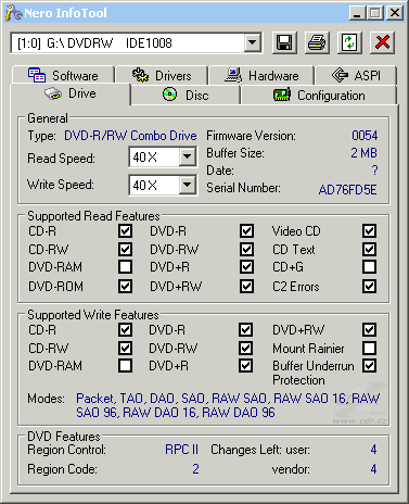 BTC DRW-1008IM -  Nero InfoTool