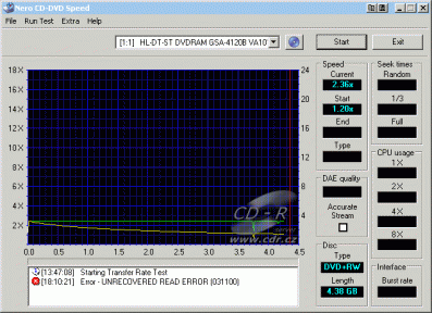 LG GSA-4120B CDspeed čtení DVD+RW UDF 1.5