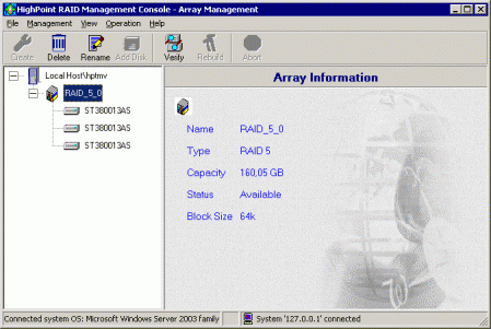 HighPoint RAID Management Console: Array Management