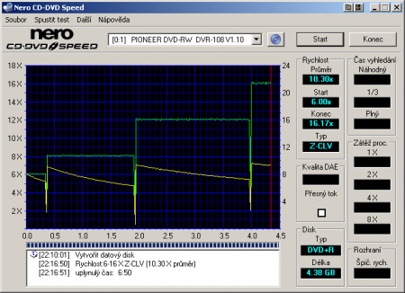 Pioneer DVR-108 - CDspeed zápis DVD+R 16×