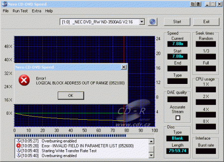 NEC ND-3500A - overburn v reálu CDspeed