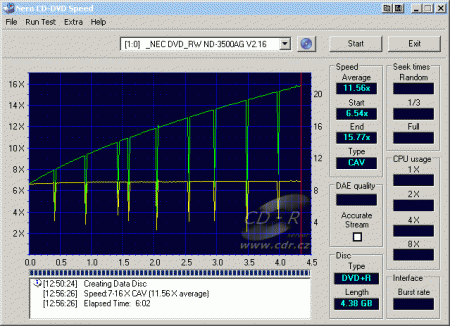 NEC ND-3500A - CDspeed zápis DVD+R Plextor 16×