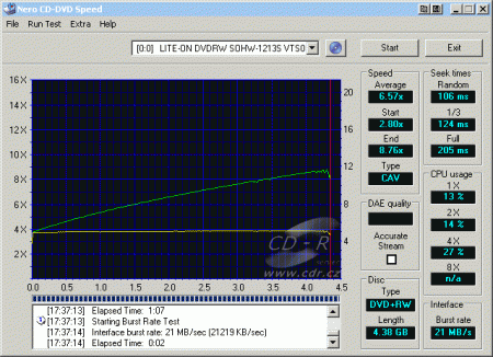 LiteOn SOHW-1213S - CDspeed čtení DVD+RW video