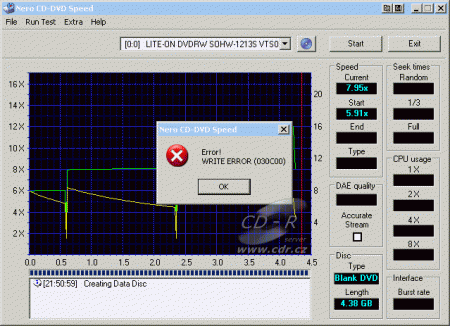 CDspeed zápis DVD+R Verbatim 8× TS0C