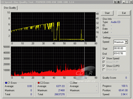 Pioneer DVR-108 - CDspeed CD quality check