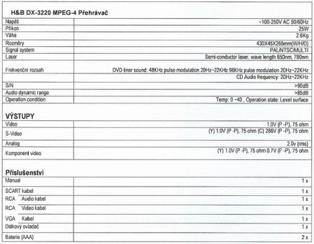HaB DX-3220 - Specifikace