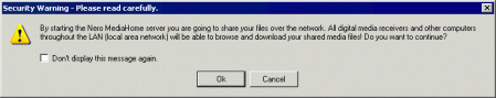Nero MediaHome upozornění